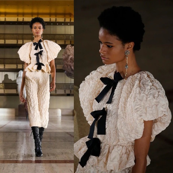 Ulla Johnson Babette Cloqué Bow Top Puff Sleeve Peplum Size 4 NWOT - Picture 2 of 16